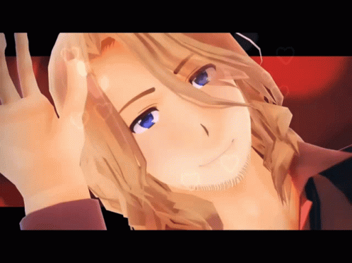 A Cartoon Character With Blonde Hair And Blue Eyes Is Making A Peace Sign GIF