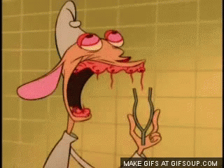 A Cartoon Character With Blood Coming Out Of His Mouth Is Holding A Whisk GIF