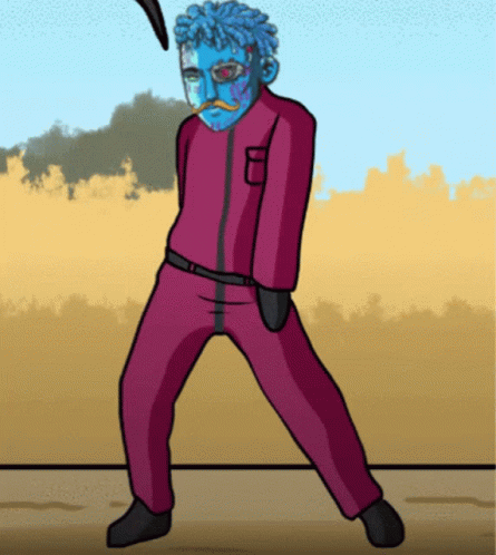 A Cartoon Character With Blue Hair And A Mustache GIF