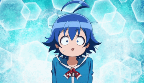 A Cartoon Character With Blue Hair And A Red Bow Tie Says Huh GIF