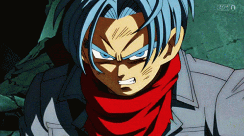 A Cartoon Character With Blue Hair And A Scarf Around His Neck Has The Number 0 On The Bottom Right GIF