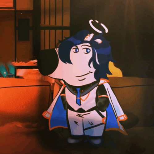 A Cartoon Character With Blue Hair And A Smiley Face GIF
