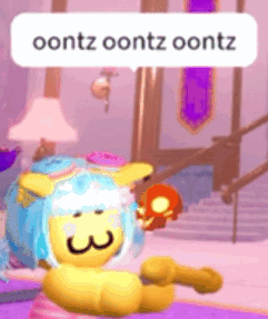 A Cartoon Character With Blue Hair And A Speech Bubble That Says Oontz Oontz Oontz . GIF