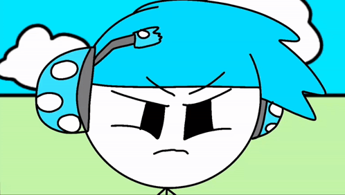 A Cartoon Character With Blue Hair And Headphones Has An Angry Face GIF