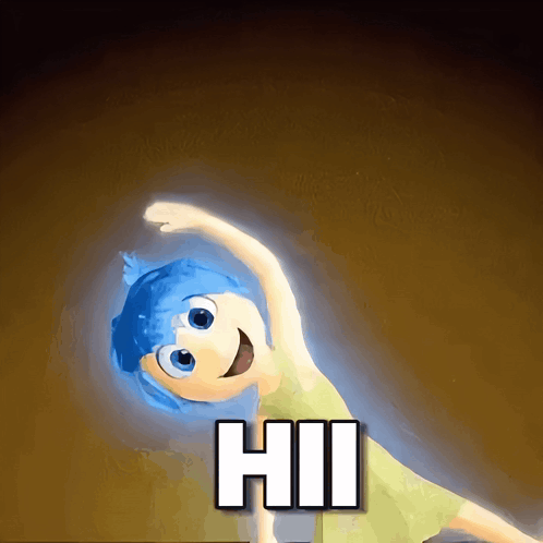 A Cartoon Character With Blue Hair And The Word Hii On The Bottom Right GIF
