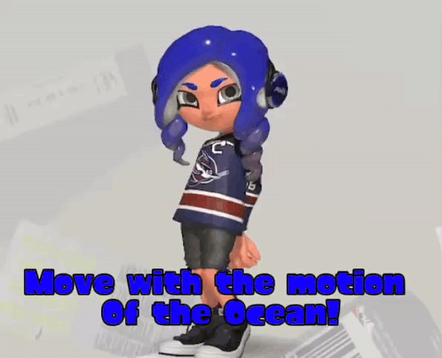 A Cartoon Character With Blue Hair And The Words Move With The Motion Of The Ocean On The Bottom GIF