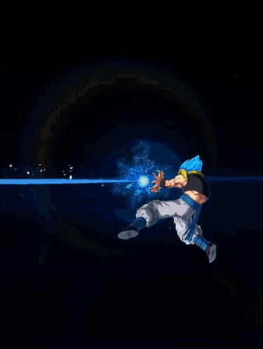 A Cartoon Character With Blue Hair And White Pants Stands In A Dark Room GIF