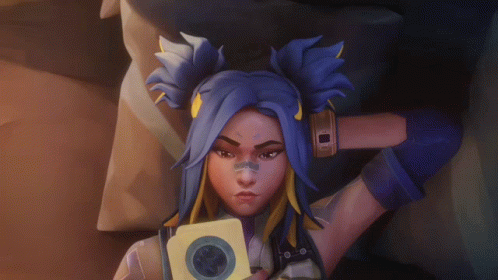A Cartoon Character With Blue Hair Is Holding A Piece Of Paper With A Circle On It GIF