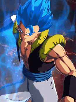A Cartoon Character With Blue Hair Is Holding A Sword In His Hand GIF