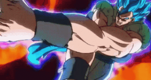 A Cartoon Character With Blue Hair Is Kicking Another Cartoon Character In The Face . GIF