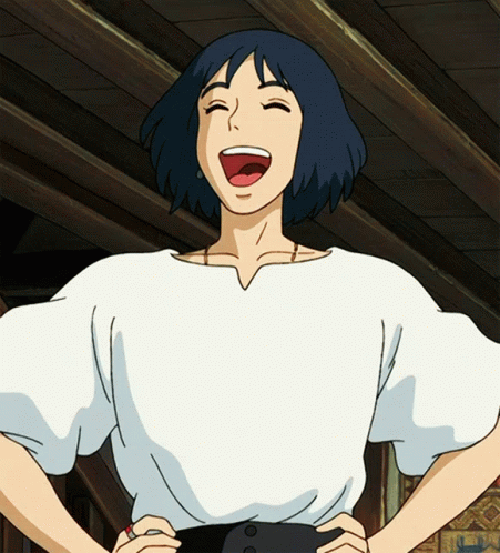 A Cartoon Character With Blue Hair Is Laughing With His Mouth Open GIF