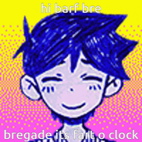A Cartoon Character With Blue Hair Is Smiling And Says Hi Barf Bre Bragade Its Fart O Clock GIF