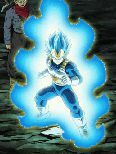 A Cartoon Character With Blue Hair Is Standing In A Dark Room GIF