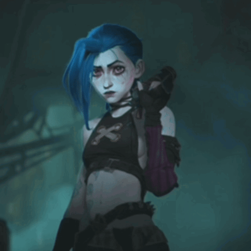 A Cartoon Character With Blue Hair Is Standing In A Dark Room GIF