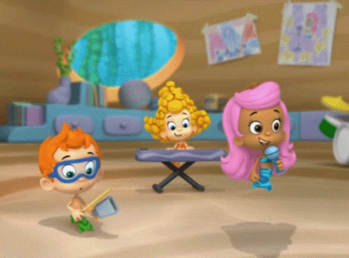 A Cartoon Character With Blue Hair Playing Drums GIF