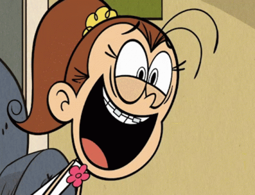 A Cartoon Character With Braces And A Flower Around Her Neck Is Smiling GIF