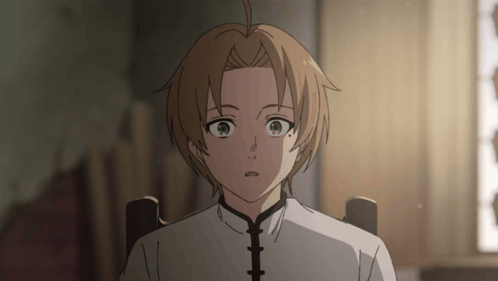a cartoon character with brown hair and green eyes