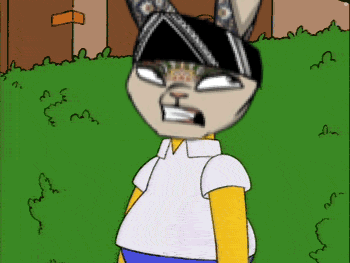 a cartoon character with bunny ears and a bandana