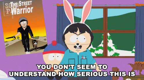 A Cartoon Character With Bunny Ears Is Standing In Front Of A Poster For South Street P Warrior GIF