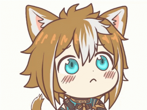 A Cartoon Character With Cat Ears And Blue Eyes Looks Sad GIF