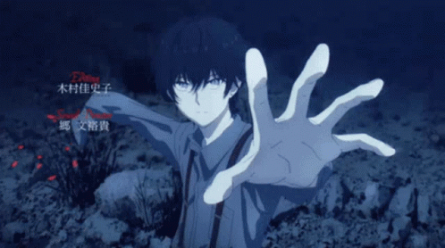 A Cartoon Character With Chinese Writing Behind Him GIF