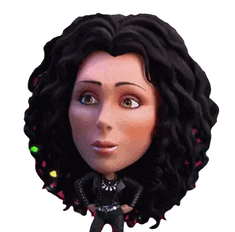 a cartoon character with curly hair and a necklace
