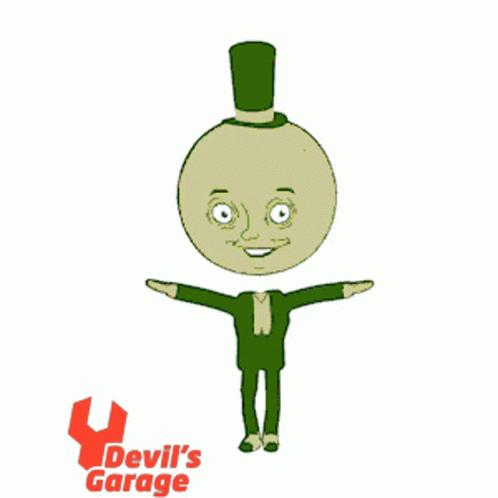 A Cartoon Character With Devil 'S Garage On The Bottom Right GIF