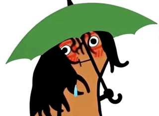 A Cartoon Character With Dreadlocks Is Holding A Green Umbrella . GIF