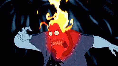 A Cartoon Character With Flames Coming Out Of His Head Has The Word Funny On His Mouth GIF