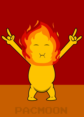 A Cartoon Character With Flames On His Head And Banger Written On The Bottom GIF