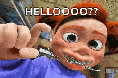 A Cartoon Character With Freckles And Braces Says Hellooo GIF