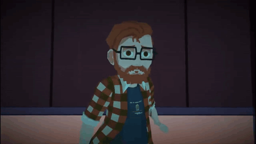 a cartoon character with glasses and a beard is making a stop gesture