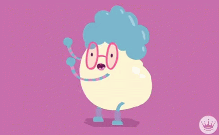 A Cartoon Character With Glasses And A Blue Curly Hair GIF