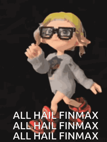 A Cartoon Character With Glasses And A Hat Says All Hail Finmax All Hail Finmax All Hail Finmax GIF