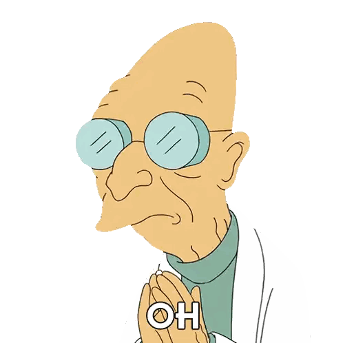 a cartoon character with glasses and a white coat says " oh "