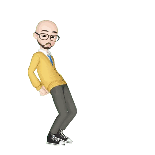 a cartoon character with glasses and a yellow sweater stands in front of chinese writing
