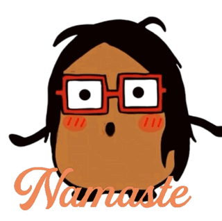 A Cartoon Character With Glasses And The Word Namaste Behind It GIF
