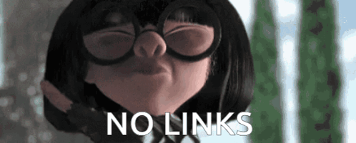 A Cartoon Character With Glasses And The Words No Links On Her Face GIF