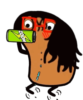 A Cartoon Character With Glasses Is Drinking A Can Of Zoom Energy Drink GIF