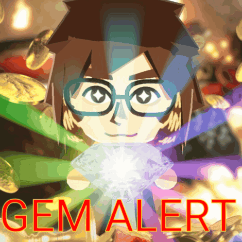 A Cartoon Character With Glasses Is Holding A Diamond And The Words Gem Alert Are Above Him GIF