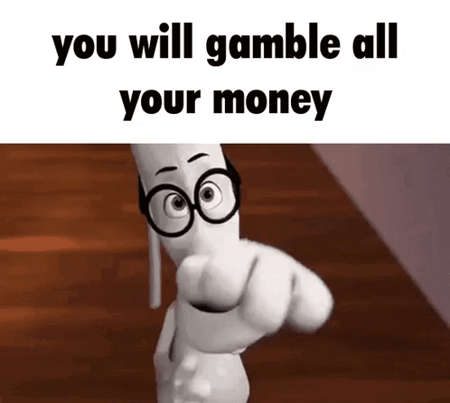 Cartoon Character With Glasses Saying Gamble All Your Money GIF