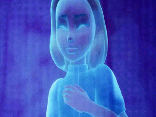 A Cartoon Character With Glowing Eyes And A Blue Shirt GIF