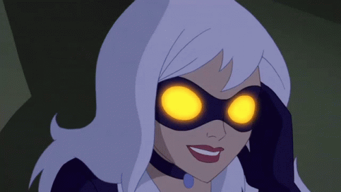A Cartoon Character With Glowing Eyes And A Choker GIF