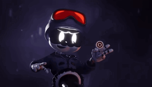 A Cartoon Character With Glowing Eyes Is Smiling GIF