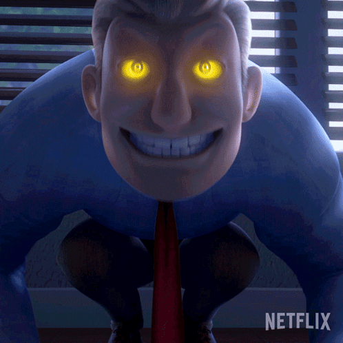 A Cartoon Character With Glowing Yellow Eyes And A Netflix Logo In The Bottom Right Corner GIF