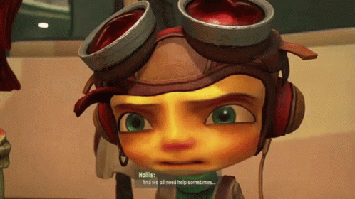 A Cartoon Character With Goggles And Headphones Is Talking To Hollis GIF