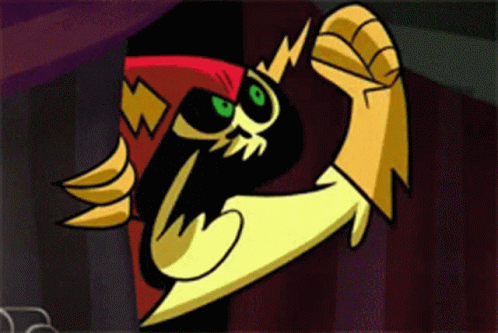 A Cartoon Character With Green Eyes And A Red Hood GIF