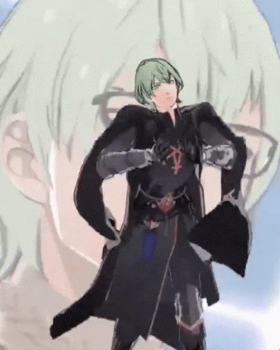 A Cartoon Character With Green Hair And A Black Coat GIF