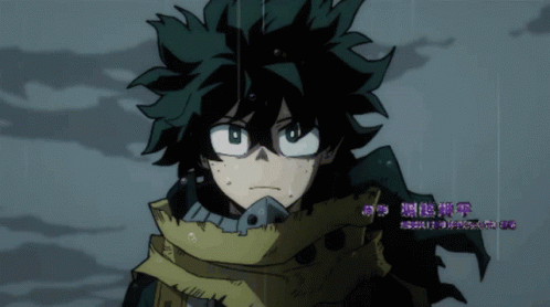 A Cartoon Character With Green Hair And A Scarf Around His Neck GIF