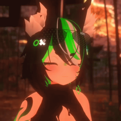 A Cartoon Character With Green Hair And A X On Her Head GIF